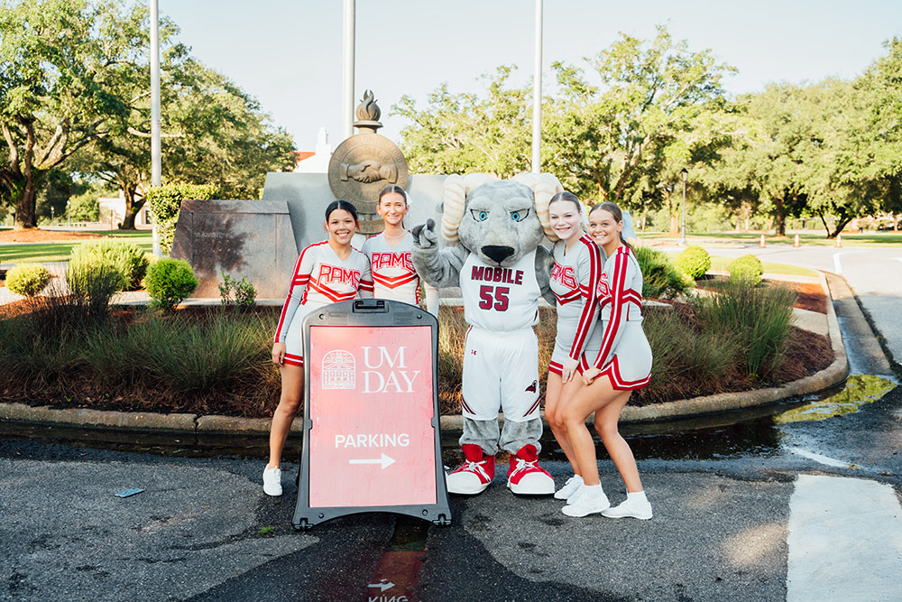 mascot and cheerleaders