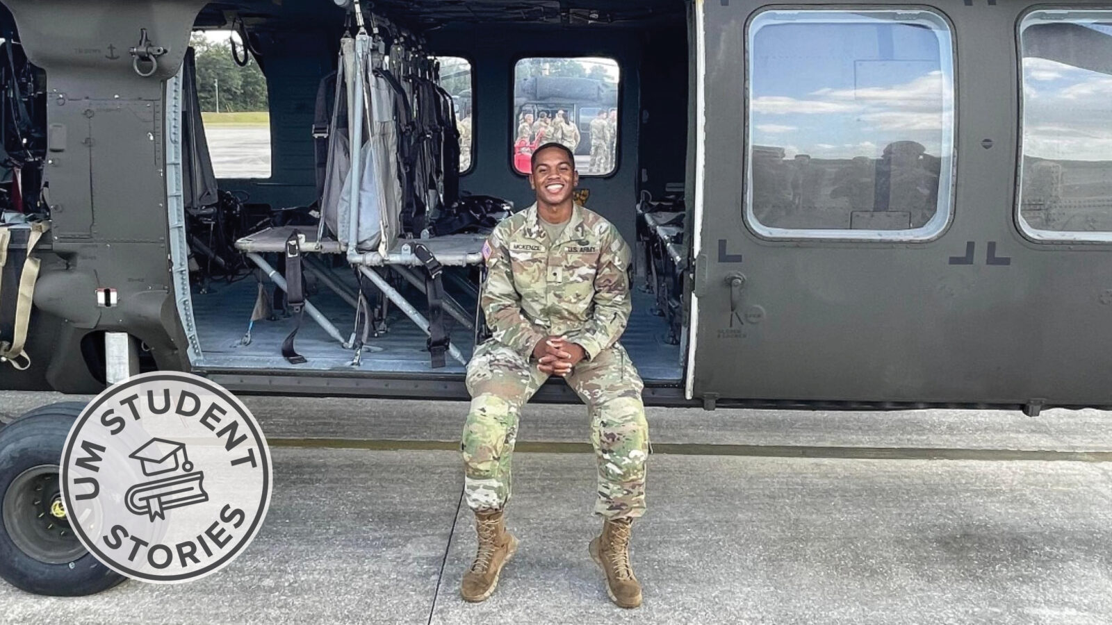 soldier in helicopter